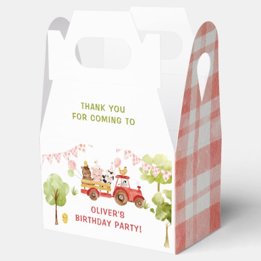 verjaardagsfeest van rode boerderijdieren bedankdoosjes (Geopend)