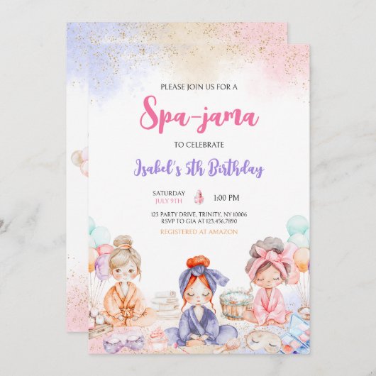 Verjaardagsfeest van Spa-Jama Kaart (Voorkant / Achterkant)