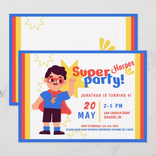 Verjaardagsfeest van Super Heroes Kaart (Voorkant / Achterkant)