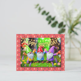 Verjaardagsfeest van Tuinkabouters in de Feestelij Briefkaart