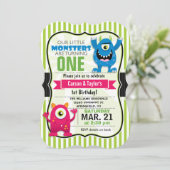 Verjaardagsfeest van Twin Monsters Kaart (Staand voorkant)