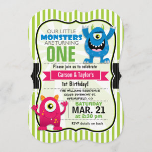 Verjaardagsfeest van Twin Monsters Kaart