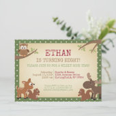 Verjaardagsfeest van Woodland Creatures Kaart (Staand voorkant)