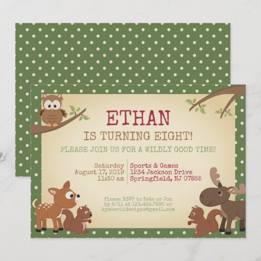 Verjaardagsfeest van Woodland Creatures Kaart (Voorkant / Achterkant)