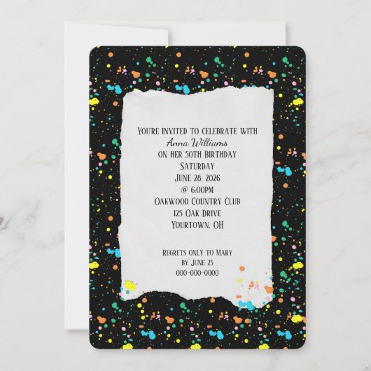 Verjaardagsfeest Verf Spletters Uitnodiging (Voorkant)