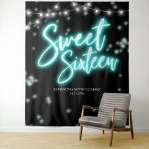 Verjaardagsfeest Verlichte Teal Neon Donkere Achte