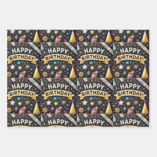 Verjaardagsfeest Verpakking Papier Flat Sheet Set  Inpakpapier Vel (Voorkant 3)