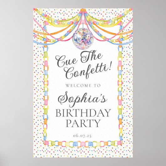 Verjaardagsfeest Verwelkoming met Confetti Poster (Voorkant)