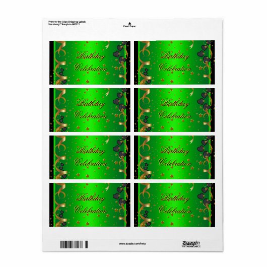 Verjaardagsfeest viering lime groen etiket (Full Sheet)