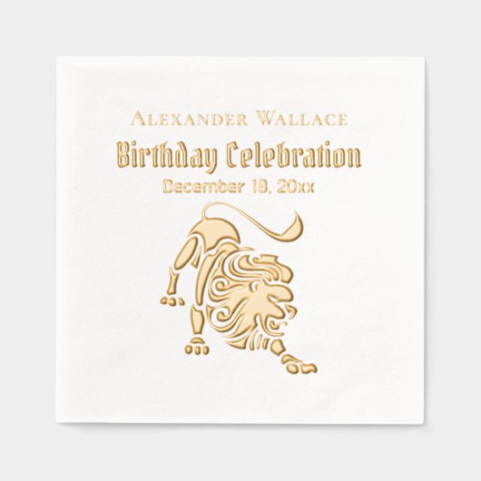 Verjaardagsfeest Viering Naam Datum Stalkende Leeu Folie Servetten (Voorkant)