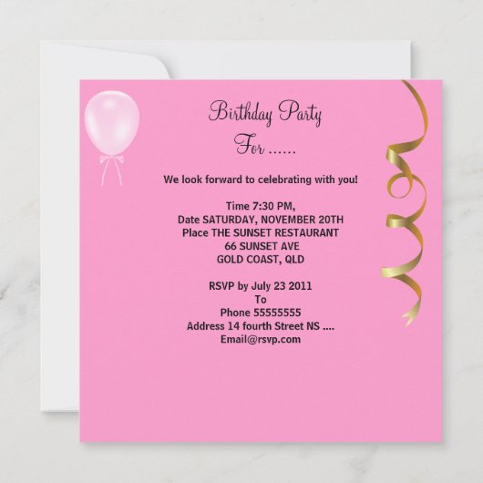 Verjaardagsfeest Viering Roze Gouden Sterren Ballo Kaart (Achterkant)