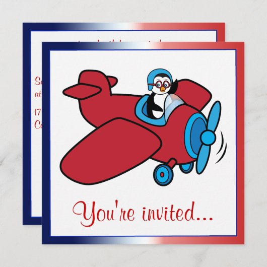 Verjaardagsfeest Vliegtuig Pinguïn Pilot Kaart (Voorkant / Achterkant)