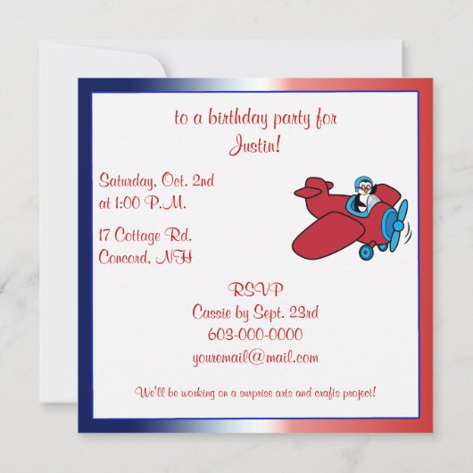 Verjaardagsfeest Vliegtuig Pinguïn Pilot Kaart (Achterkant)