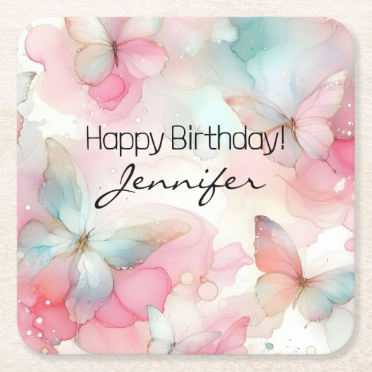 Verjaardagsfeest vlinderpapier Onderzetter (Voorkant)