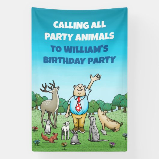 Verjaardagsfeest voor alle dieren spandoek (Verticaal)