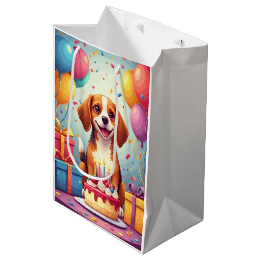 Verjaardagsfeest voor Beagle Medium Cadeauzakje (Voorkant Gekanteld)