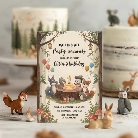Verjaardagsfeest voor bosdieren kaart