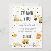 Verjaardagsfeest voor bouwvrachtwagens - bedankkaa kaart (Voorkant)