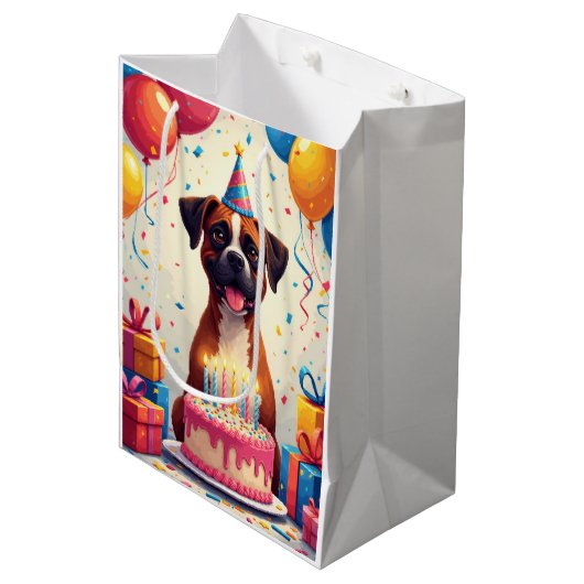 Verjaardagsfeest voor Boxer Medium Cadeauzakje (Voorkant Gekanteld)