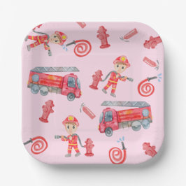 Verjaardagsfeest voor brandweermannen papieren bordje