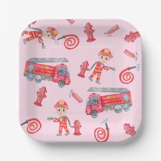 Verjaardagsfeest voor brandweermannen papieren bordje (Voorkant)