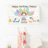 Verjaardagsfeest voor bruine witte Labradoodle hon Spandoek (Insitu)
