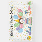 Verjaardagsfeest voor bruine witte Labradoodle hon Spandoek (Verticaal)