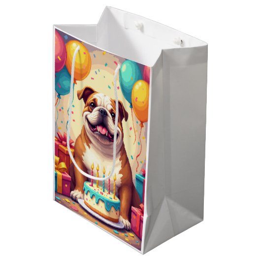 Verjaardagsfeest voor Bulldog Medium Cadeauzakje (Voorkant Gekanteld)
