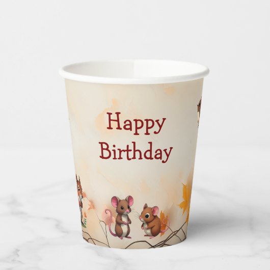 Verjaardagsfeest voor de herfstdieren papieren bekers (Links)