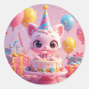 Verjaardagsfeest voor een schattige kat Cadeaubon Ronde Sticker
