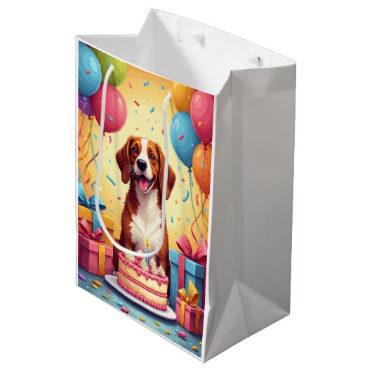 Verjaardagsfeest voor Engelse Foxhound Medium Cadeauzakje (Voorkant Gekanteld)