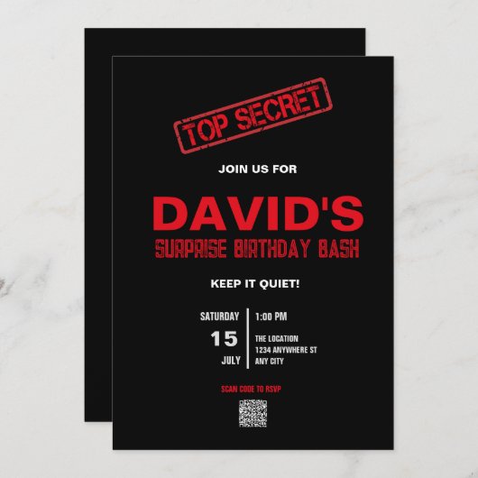 Verjaardagsfeest voor hem uitnodiging met QR-code (Voorkant / Achterkant)