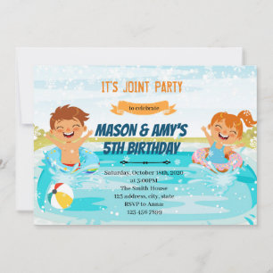 Verjaardagsfeest voor jongen en meisje bij zwembad kaart