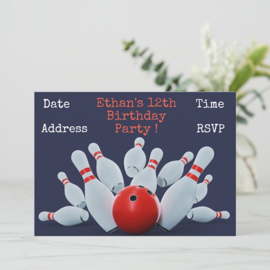 verjaardagsfeest voor jongens in Bowling Kaart (Staand voorkant)