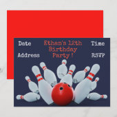 verjaardagsfeest voor jongens in Bowling Kaart (Voorkant / Achterkant)