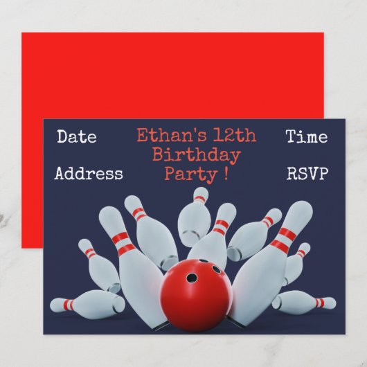 verjaardagsfeest voor jongens in Bowling Kaart (Voorkant / Achterkant)