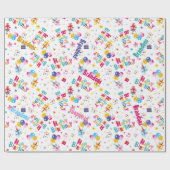 Verjaardagsfeest voor kinderen Aangepaste naam Cadeaupapier (Vlak)