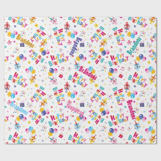 Verjaardagsfeest voor kinderen Aangepaste naam Cadeaupapier (Vlak)