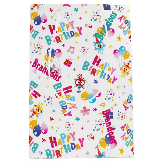 Verjaardagsfeest voor kinderen Aangepaste naam Medium Cadeauzakje (Voorkant)