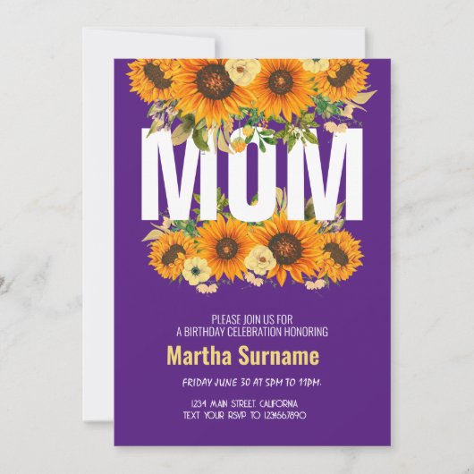Verjaardagsfeest voor mama paarse bloemen kaart (Voorkant)