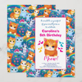 Verjaardagsfeest voor Meisje Kittens op Rainbows Aankondiging (Voorkant / Achterkant)