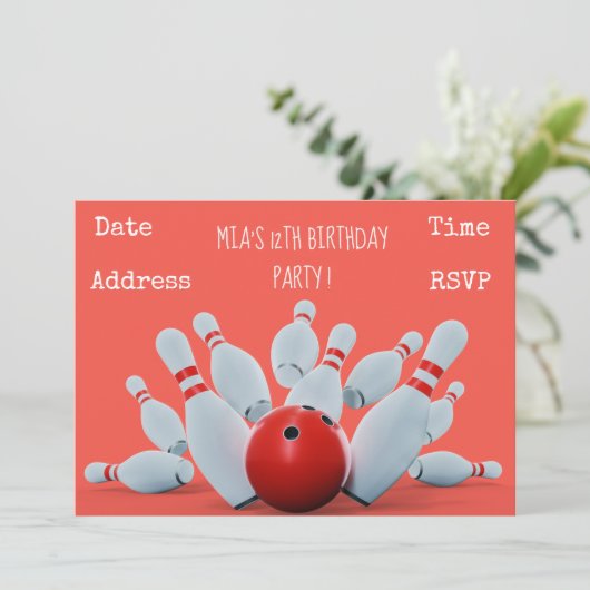 verjaardagsfeest voor meisjes in Bowling Kaart (Staand voorkant)