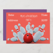 verjaardagsfeest voor meisjes in Bowling Kaart (Voorkant / Achterkant)