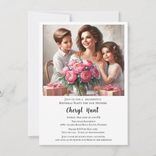 Verjaardagsfeest voor moeder kaart (Voorkant)