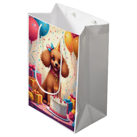 Verjaardagsfeest voor Poodles Medium Cadeauzakje (Voorkant Gekanteld)