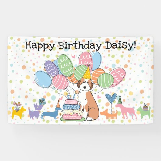 Verjaardagsfeest voor Sable Aussiedoodle-hond Spandoek (Horizontaal)