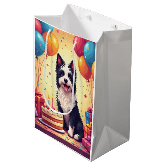 Verjaardagsfeest voor Skye Terrier Medium Cadeauzakje (Voorkant Gekanteld)