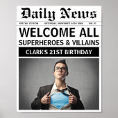 Verjaardagsfeest voor superhelden en schurken welk poster (Voorkant)