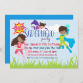 Verjaardagsfeest voor superhelden jongen/meisje kaart (Voorkant / Achterkant)