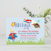 Verjaardagsfeest voor superhelden jongen/meisje kaart (Staand voorkant)